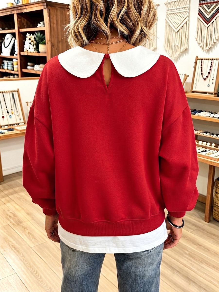 Cozy Peter Pan Collar Oversized Faux Two-piece Hoodie