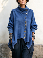Casual Denim Asymmetrical Button-up Jacket