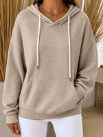 Women's Casual Ribbed Knit Pullover Hoodie With Kangaroo Pocket