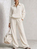 Half‑zip Collared Sweatshirt & Wide‑leg Sweatpants Set