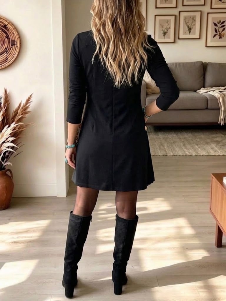 Mock-neck Cropped Dress With Side Pleats And Chain Detailing