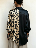 Chic Bold Leopard Satin-blocked Blouse
