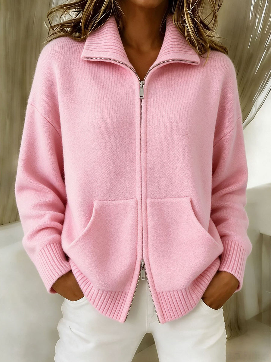 Cozy Zip-Front Knit Cardigan