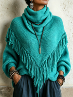 Bohemian Chic Elegant Fringe Turtleneck Sweater