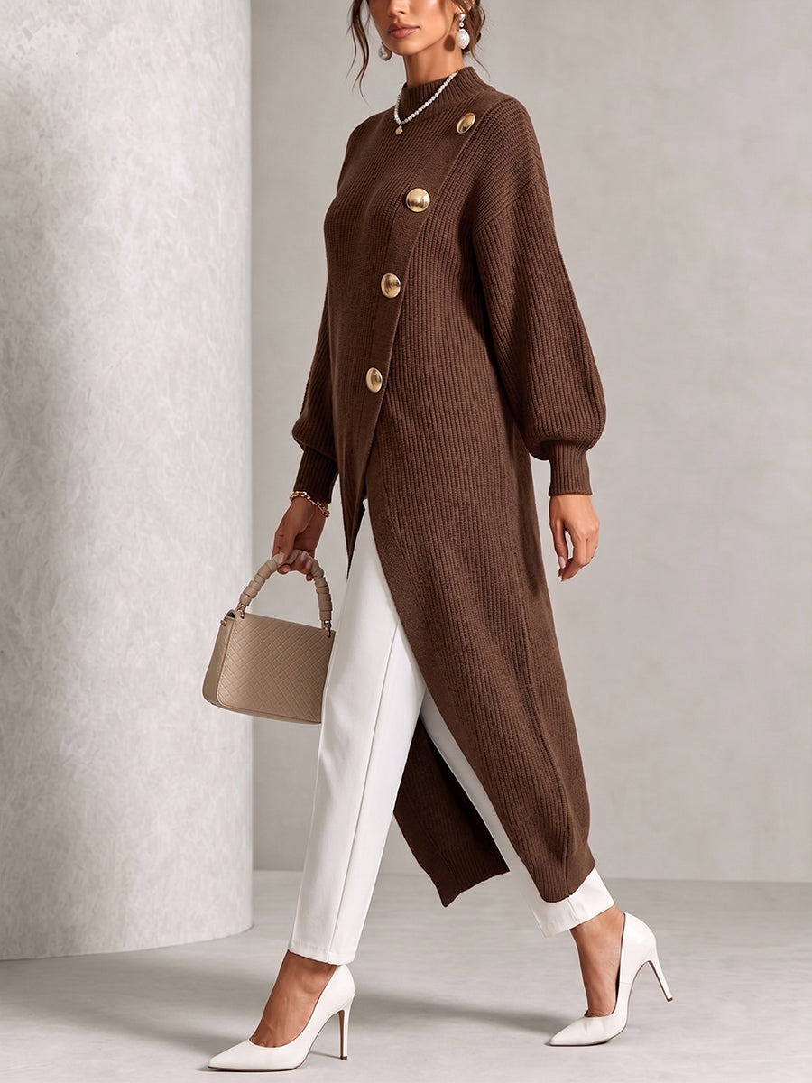Chic Ribbed Knit Asymmetrical Button Tunic