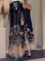 Elegant, Loose, And Comfortable Two-piece Set Featuring A Printed Chiffon Camisole Dress And A Long-sleeved Dress.