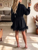 Half-zip, Waist-cinching Dress With A Feather Hem