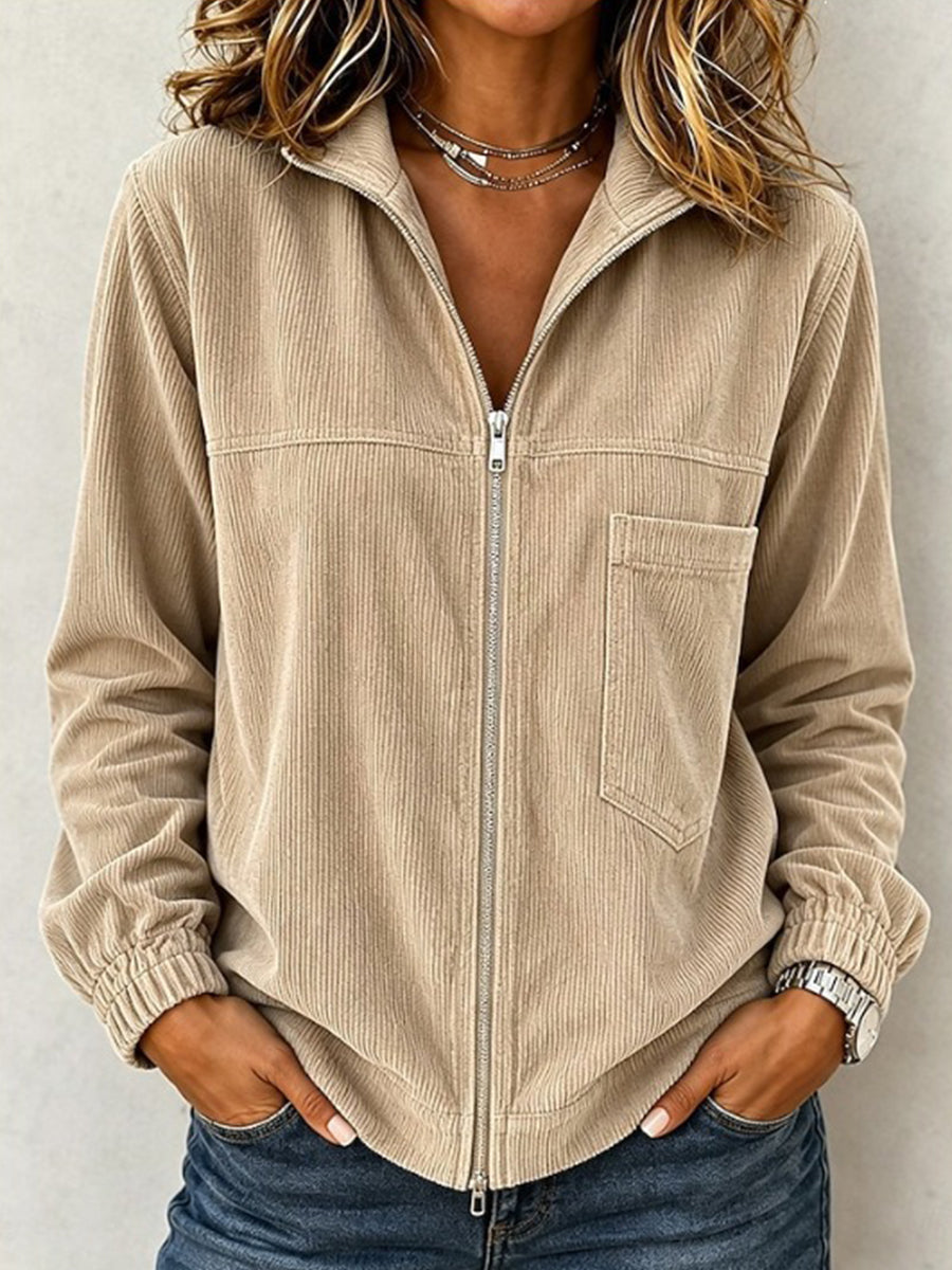 Cozy Ribbed Corduroy Zip-Up Jacket