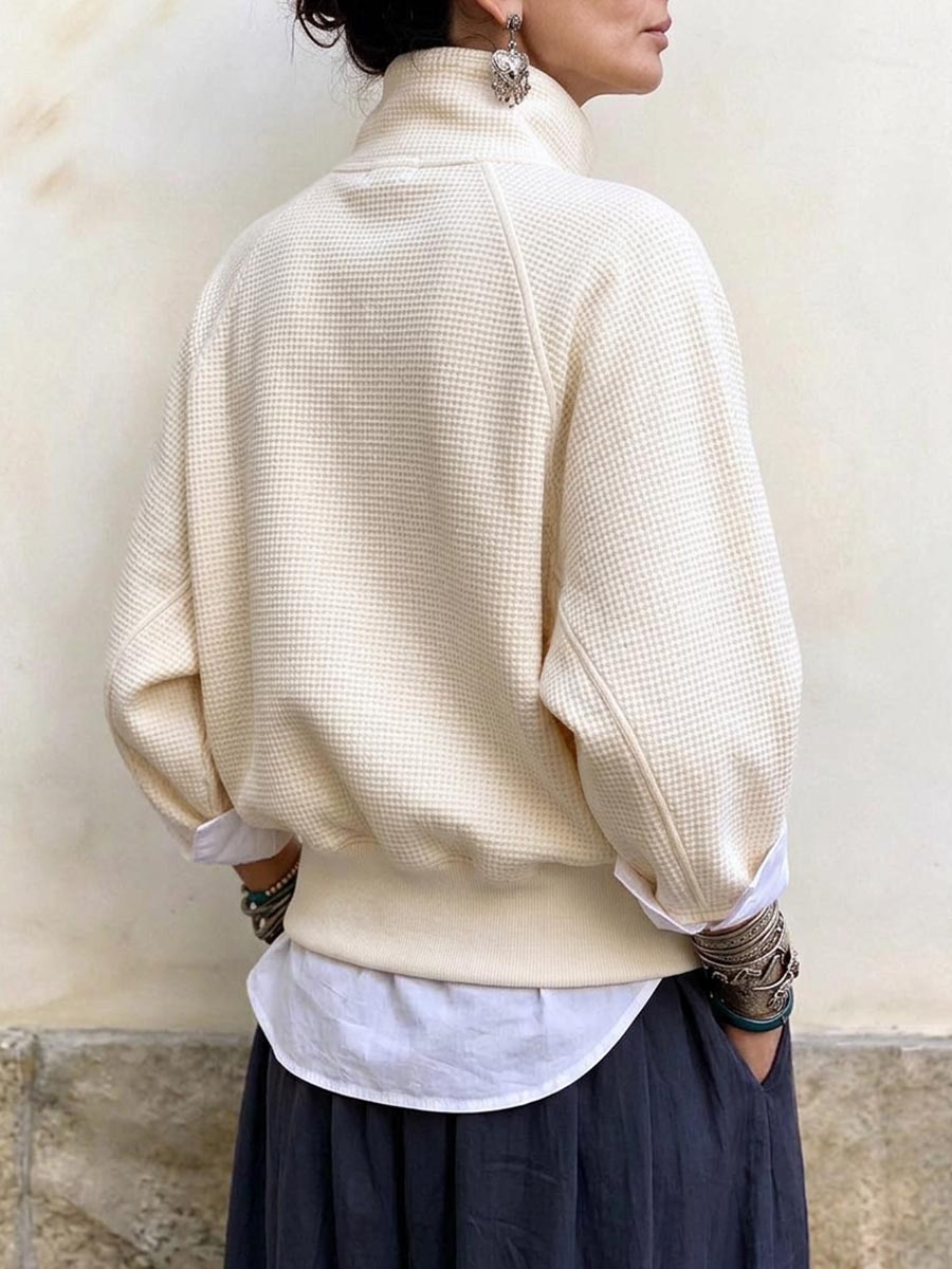 Women's Casual Half-zip Waffle Knit Pullover Sweater