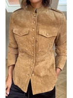 Retro-casual Suede Military-style Jacket With A Stand Collar