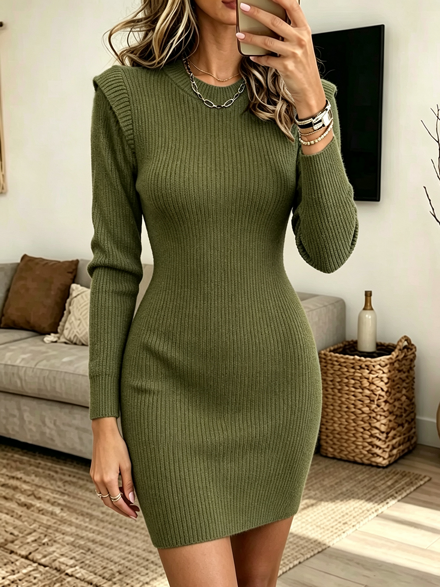 Cozy Chic Shoulder Pads Bodycon Sweater Dress
