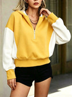 Chic Red and White Colorblock Quarter-Zip Hoodie