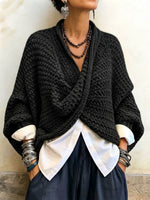 Western Cozy Relaxed Batwing Sleeves Crossover V-neck Sweater