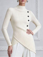 Chic Ribbed Knit Asymmetrical Button Top
