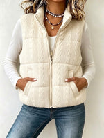 Casual Cable-knit Quilted Zip-up Vest