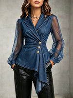 Stylish And Elegant Paneled Chiffon And Denim Shirt