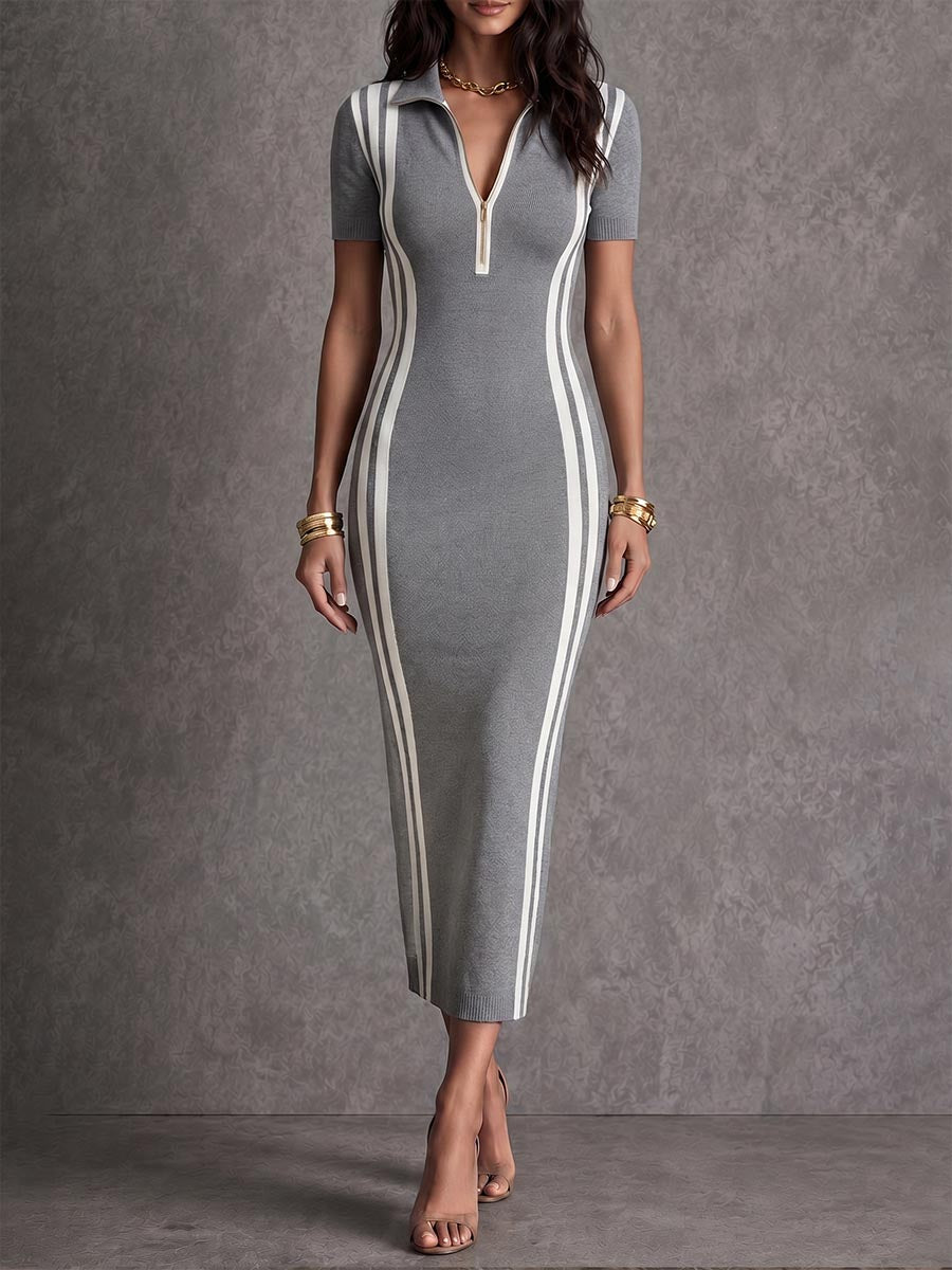 Women's Collared Short-sleeved Casual Slim-fit Bodycon Dress