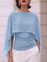 Women's Solid Color Round Neck Cape-style Slim Top