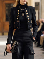Classic Black Tweed Jacket With Fringe Trim