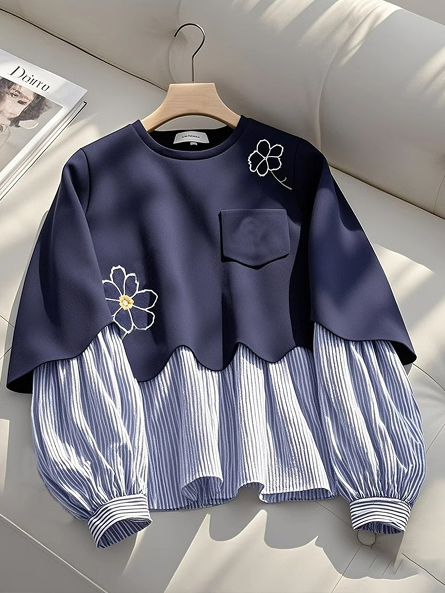 Relaxed-fit Casual Striped Cotton Sweatshirt With Panel Detailing