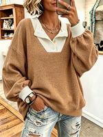 Cozy Contrast Polo Collar Sweater