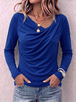 Women's solid color turtleneck long-sleeved casual loose stretch top