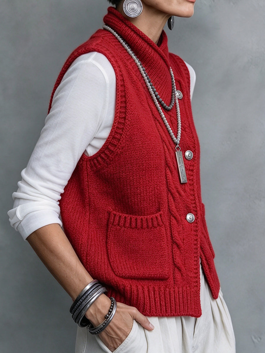 Two-piece Set: Cozy Cable-knit Vest And Long-sleeved Cotton Knit Top