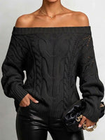 Women's Solid Color Off-shoulder Long-sleeved Casual Loose Knit Pullover Top