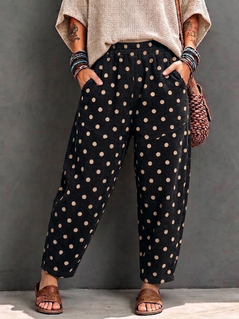 Retro Casual Polka-dot Corduroy Harem Pants