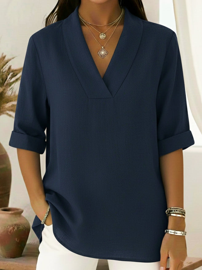 Vintage Elegant Shawl Collar Linen Short-sleeved Shirt