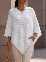 Cable Open‑work V‑neck Cape‑style Knit Top