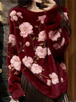 High Quality Comforable Warm Floral Fluffy Knit Sweater