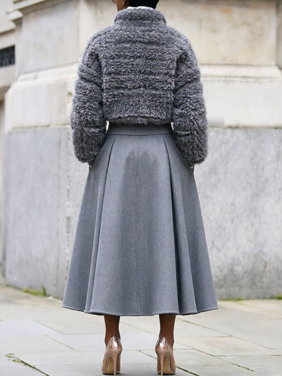 Chic Wool-blend A-line Midi Skirt