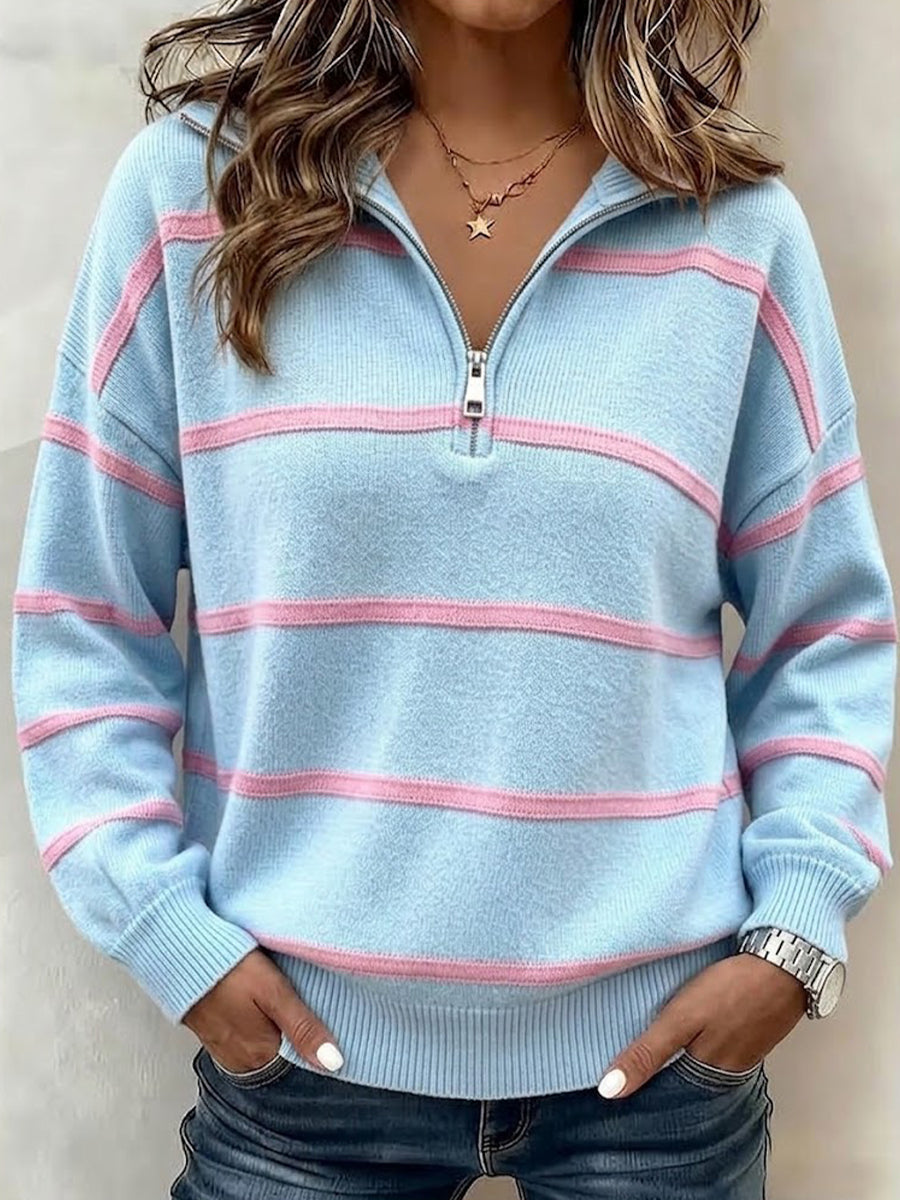Loose-fit Striped Zip-up Sweater