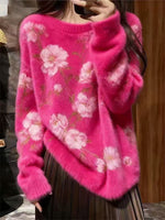 High Quality Comforable Warm Floral Fluffy Knit Sweater
