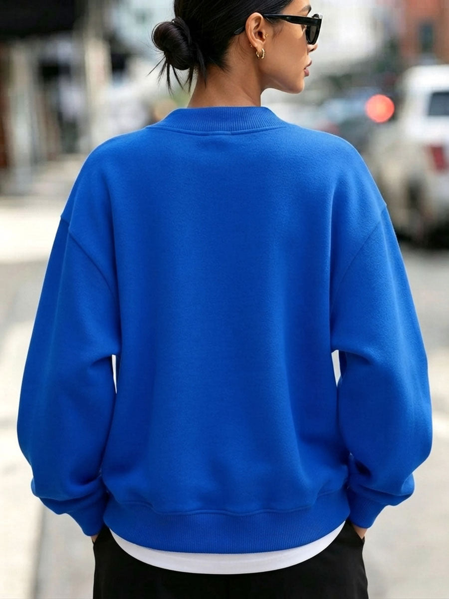 Chic Cozy Blue V-neckline Sweatshirt