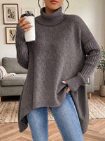 Women's Solid Color Stand Collar Long-sleeve Casual Loose Knit Top