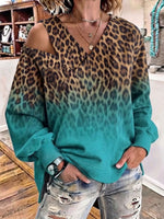 Trendy Ombre Leopard Cold Shoulder Sweatshirt