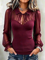Chic Chiffon And Ribbed Knit Spliced top