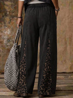 Women's Casual Wide Leg Pants With Leopard Print Splicing