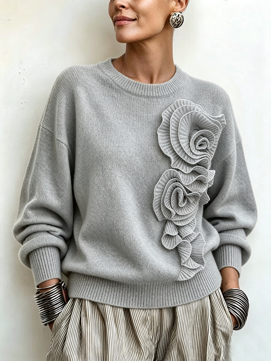 Chic Yellow Knitted 3d Floral Sweater