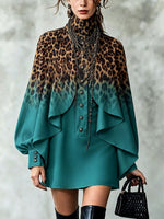 Chic Bold Leopard-print Cape-style Mini Dress