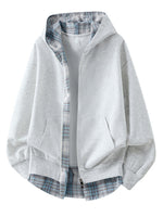 Casual Plaid-panel Full-zip Hoodie
