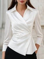 Elegant Silk Satin Wrap Blouse With Ruched Detail