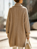 Elegant Cozy Lapel Oversized Cable-knit Wool Blend Cardigan
