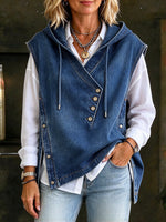 Stylish Casual Asymmetric Button Neck Denim Hooded
