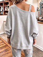 Chic Asymmetrical Buckle Strap Off-Shoulder Pullover