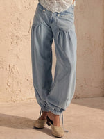 Pleated Mid-rise Loose Wide-leg Lotus-style Jeans