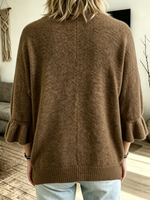 Solid-color, Loose-fit, Casual Knit Cardigan With Three-quarter Sleeves