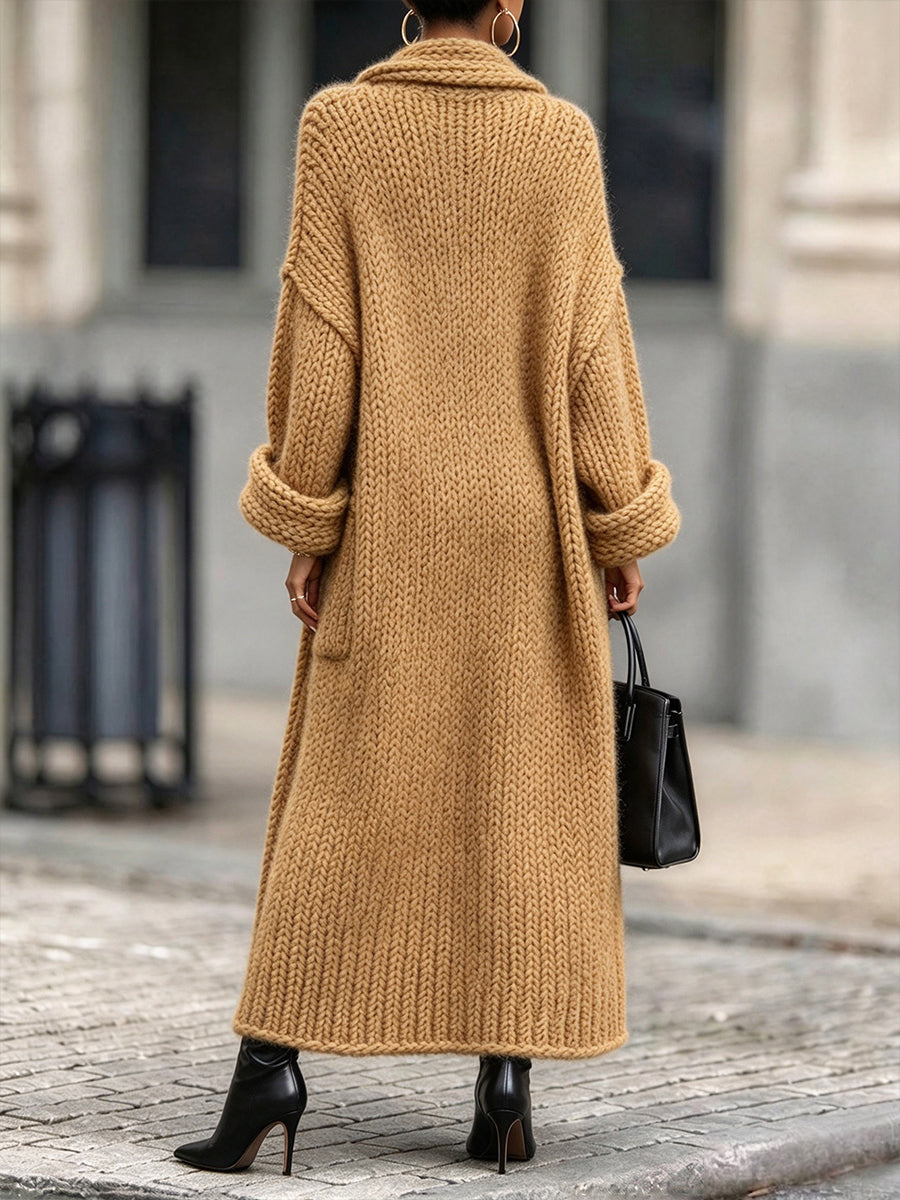Relaxed-fit, Chunky-knit, Long-length Cardigan With A Shawl Collar